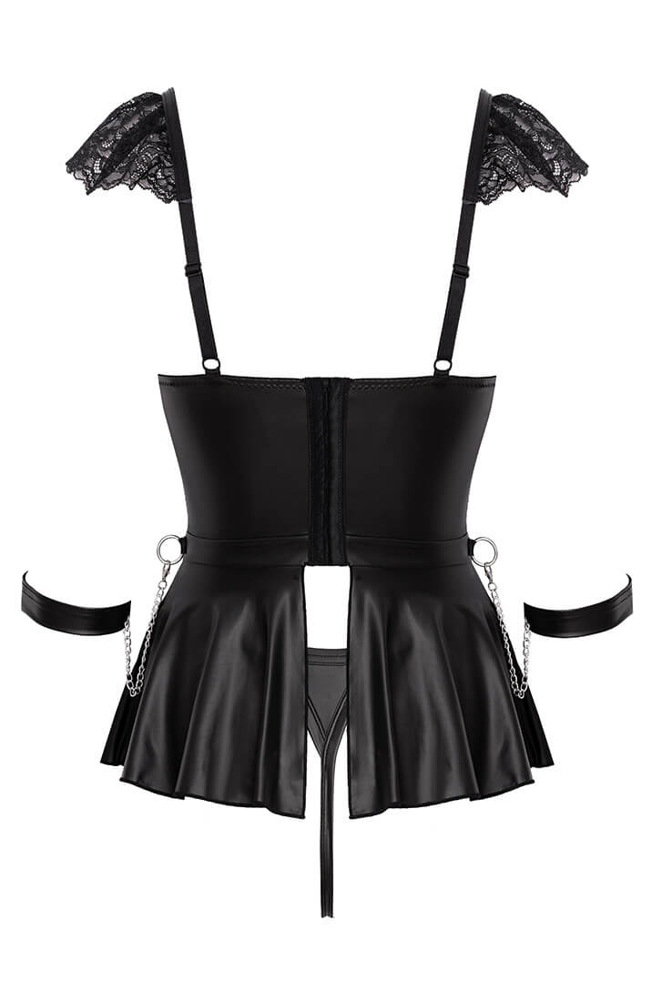 Sexy underwear with lace top, matte skirt, and detachable handcuffs