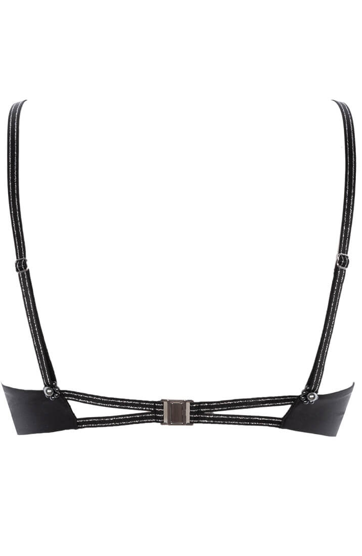 Exquisite black lace bralette with luxurious black pearl and silver accents