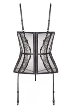 Load image into Gallery viewer, Black lace bustier with suspenders