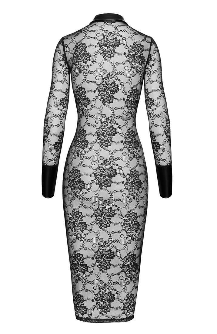 Lace and wet look fetishwear dress with full-length buttons