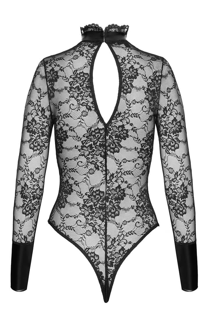 Black lace crotchless thong body with ruffled collar and cuffs - COAX Copenhagen