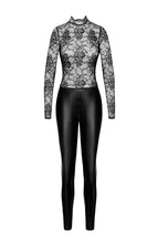 Load image into Gallery viewer, Black Lace X Wet look catsuit