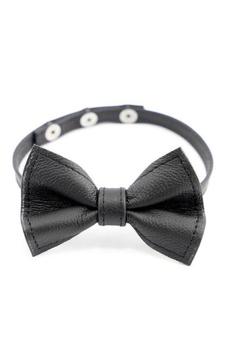 Black leather bow tie