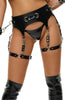 Black leather suspender belt with restraints