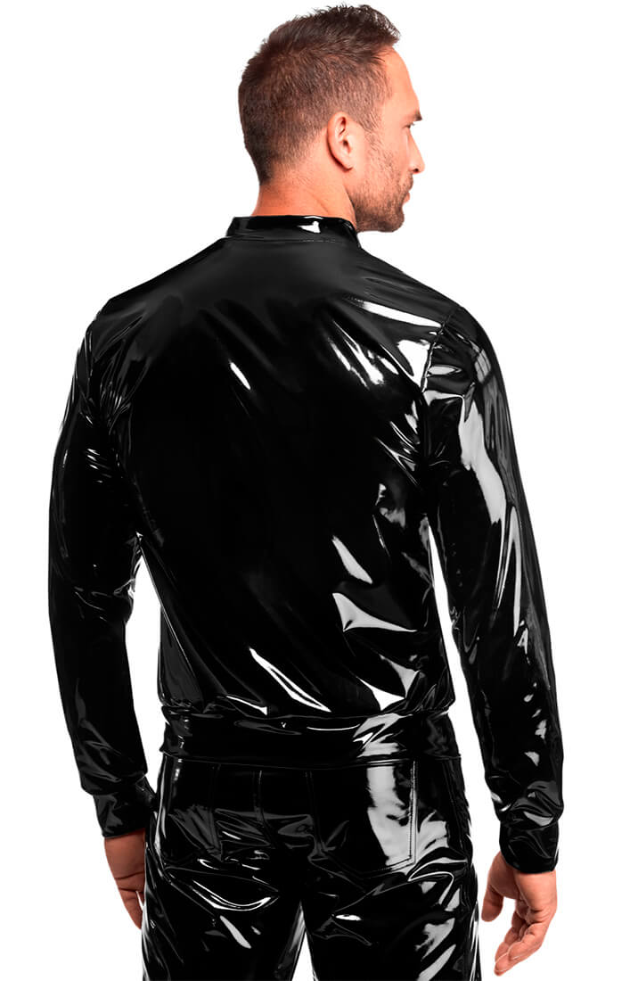 Black PVC Jacket with Front Zipper - Night Driver