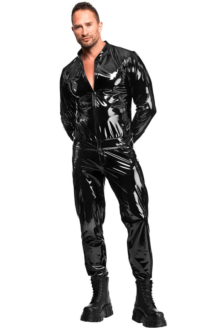 Black PVC Jacket with Front Zipper - Night Driver