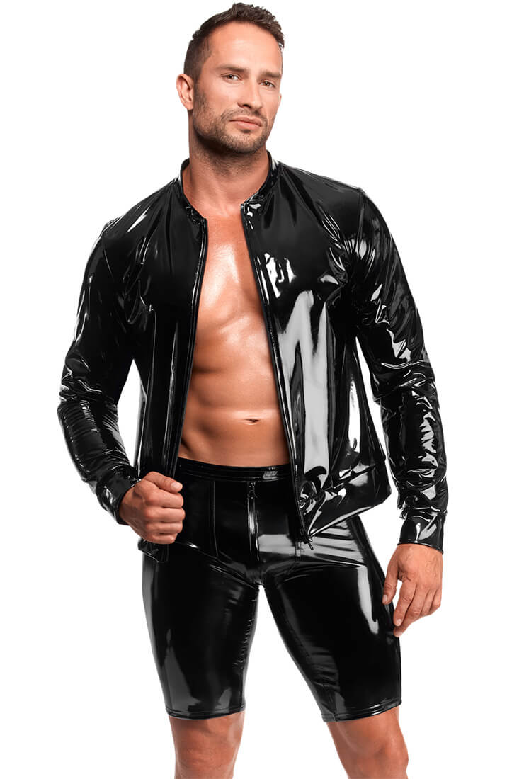 Black PVC Jacket with Front Zipper - Night Driver