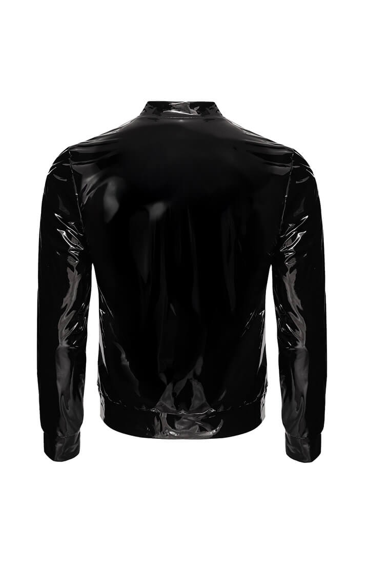 Black PVC Jacket with Front Zipper - Night Driver