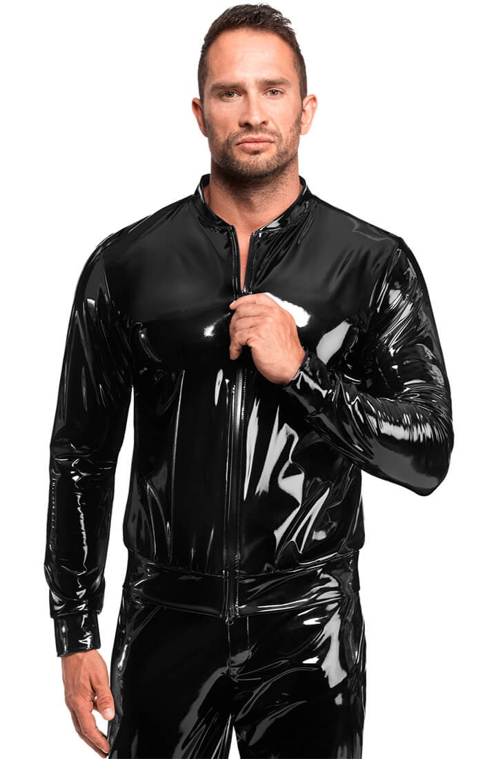 Black PVC Jacket with Front Zipper - Night Driver