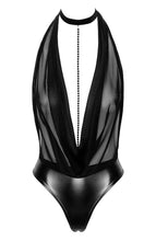 Load image into Gallery viewer, Black mesh X wet look bodysuit