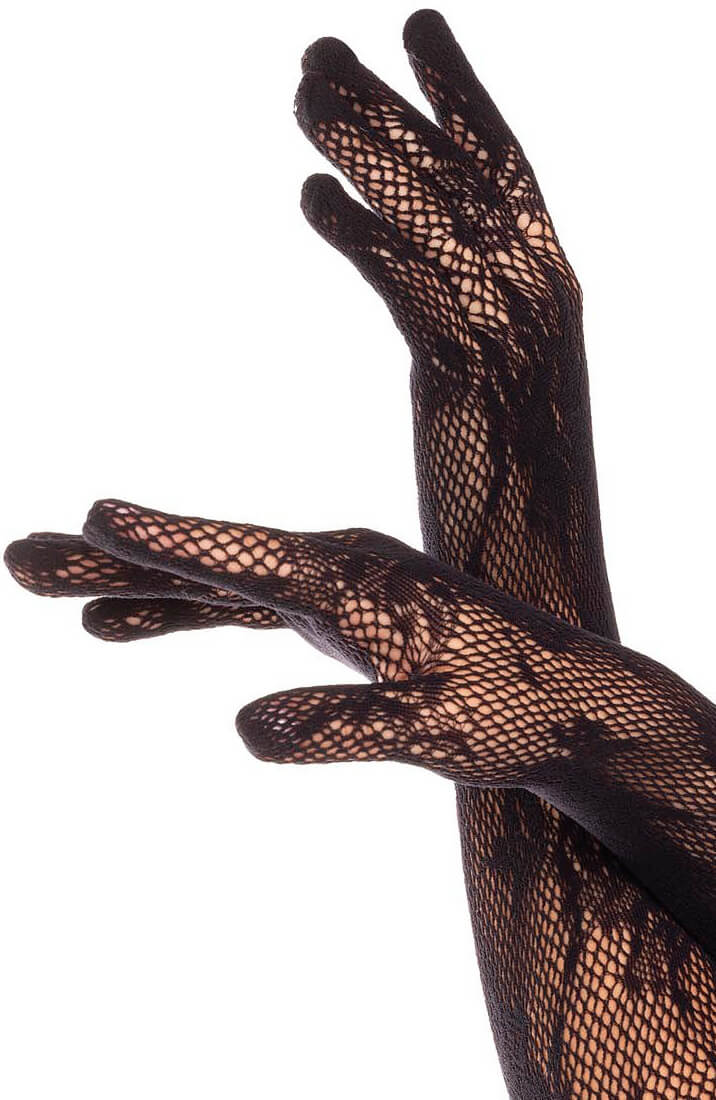 Black Opera-length floral gloves