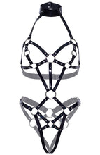 Load image into Gallery viewer, Erotic black patent leather harness with studs
