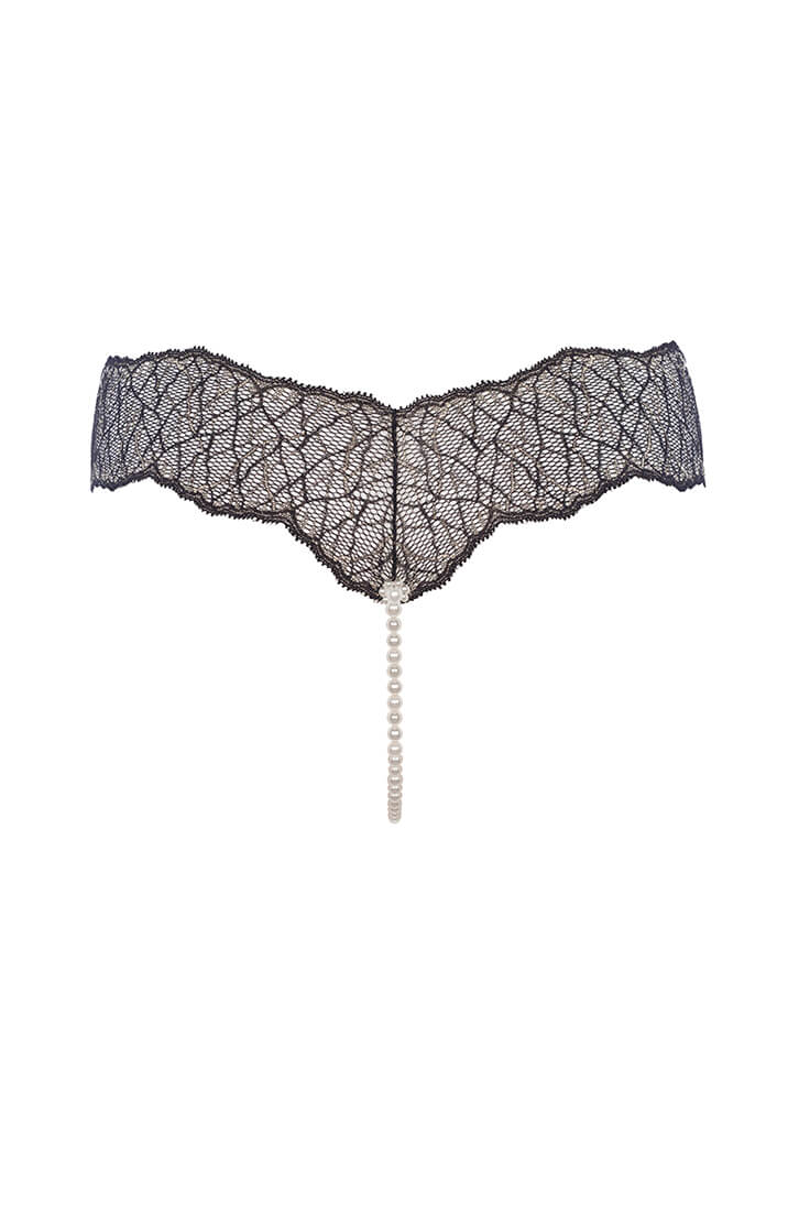 Black Lace G-String With Pearl Detail And Gold Lurex - Luxury Style