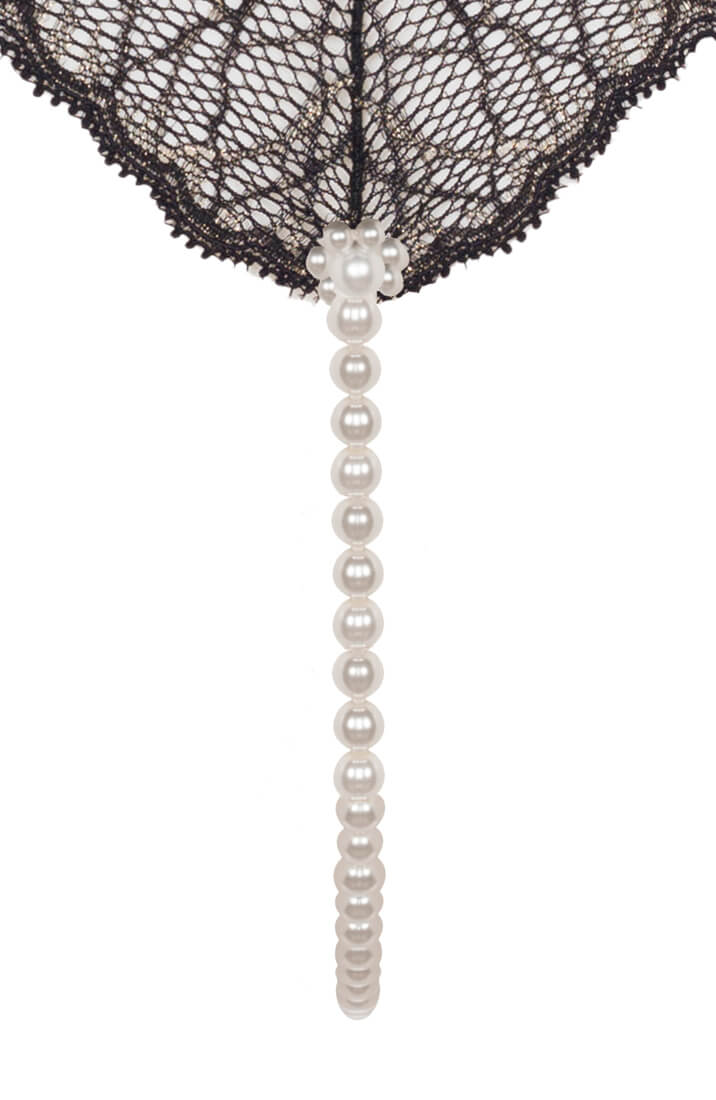 Black Thong With White Pearl Detail - Sophisticated Sensual Lingerie