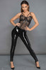 Ultra fitted black PVC & mesh catsuit