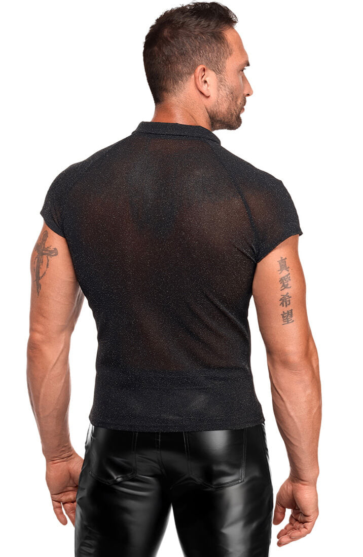 Black Sheer Shimmer Polo Shirt - Onyx Whisper