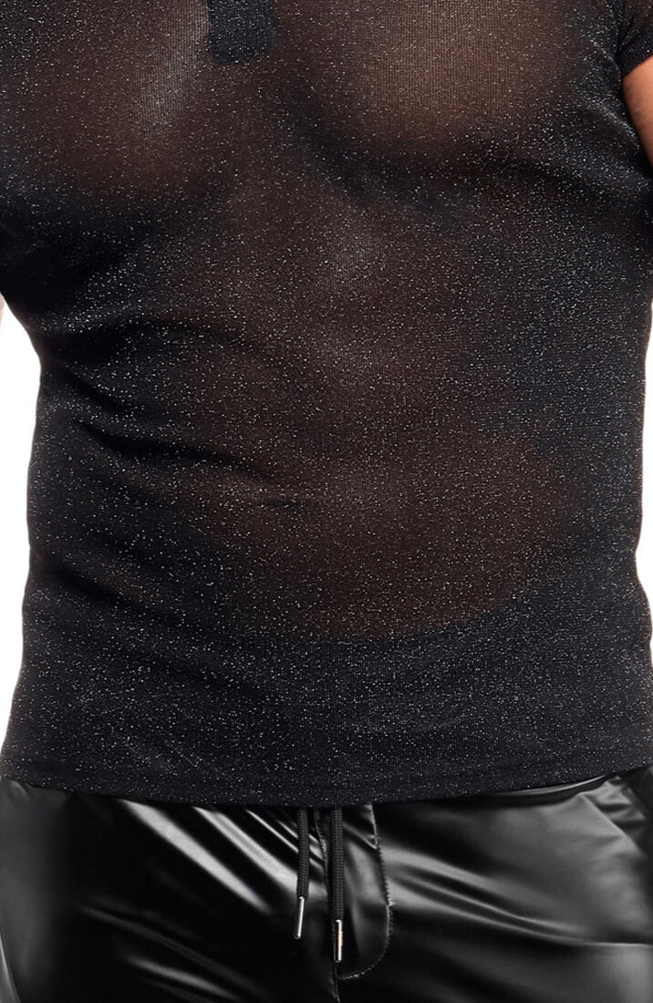 Black Sheer Shimmer Polo Shirt - Onyx Whisper