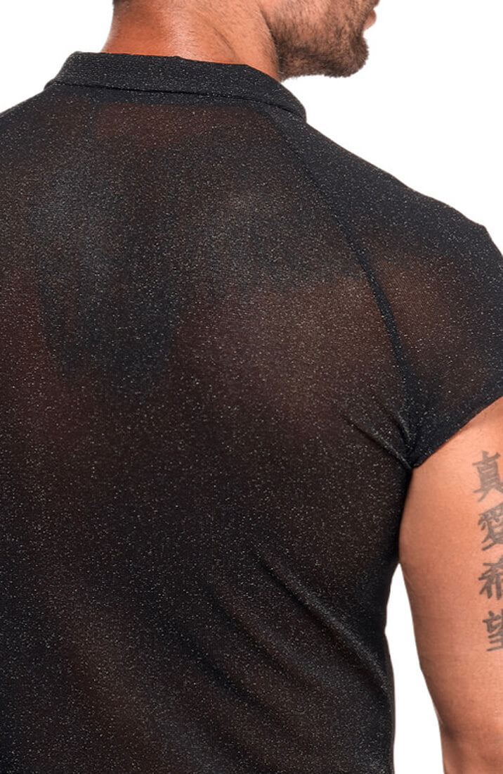 Black Sheer Shimmer Polo Shirt - Onyx Whisper