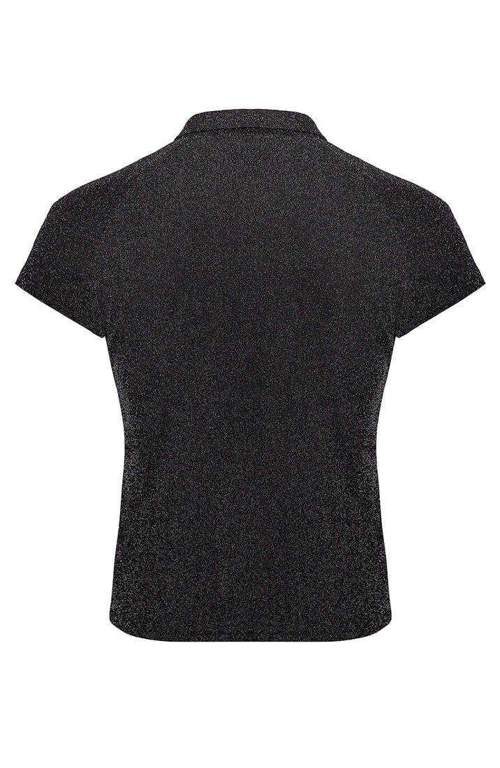 Black Sheer Shimmer Polo Shirt - Onyx Whisper
