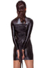 Black soft bondage wet look dress with tie-back