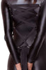 Black soft bondage wet look dress with tie-back