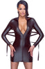 Black soft bondage wet look dress with tie-back