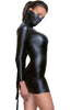 Black soft bondage wet look dress with tie-back