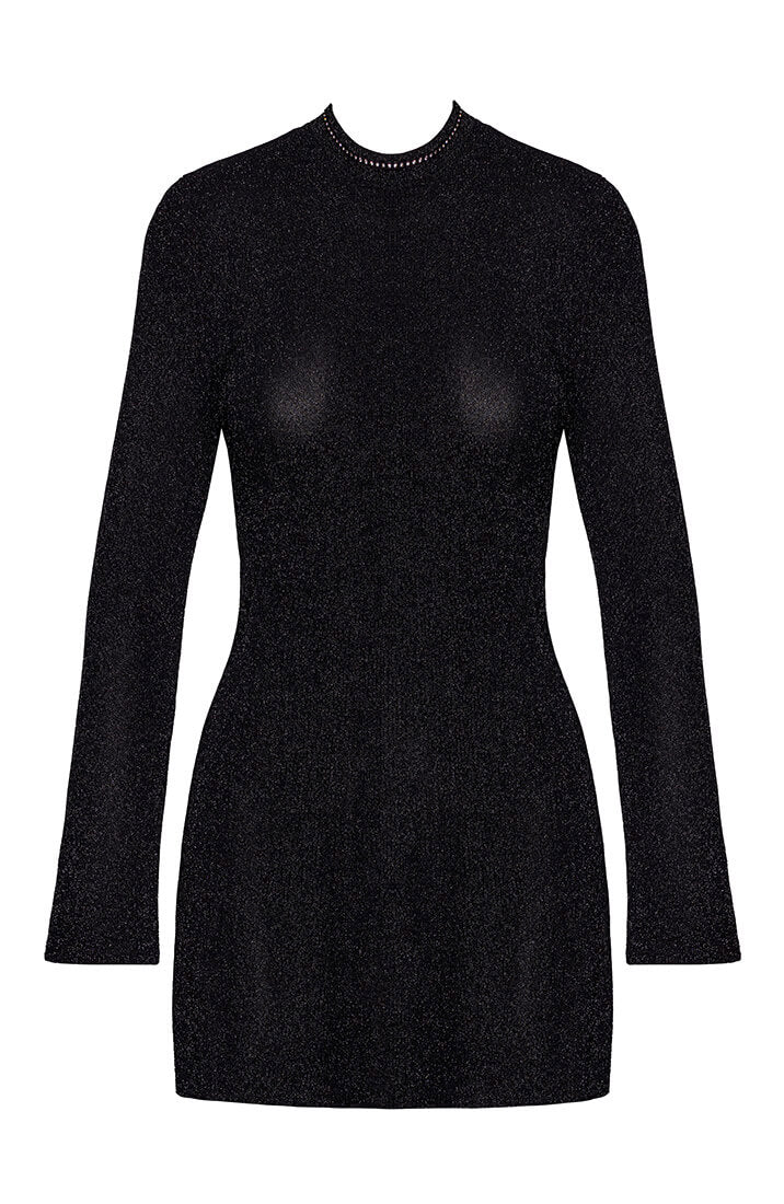 Sparkly black fetish mini dress with gem-embellished collar - COAX Copenhagen