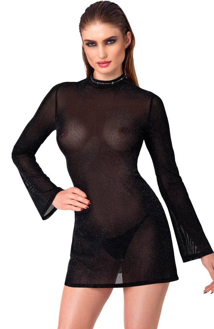 COAX Copenhagen sparkly black dress with shimmering effect and stand-up collar