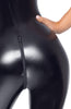 Latex-look black vinyl catsuit with a sculpting fit and ultra-glossy finish