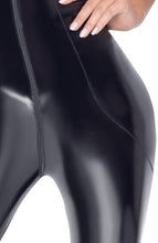 Load image into Gallery viewer, Ultra-sleek black vinyl catsuit with a skin-tight, high-gloss finish for maximum impact