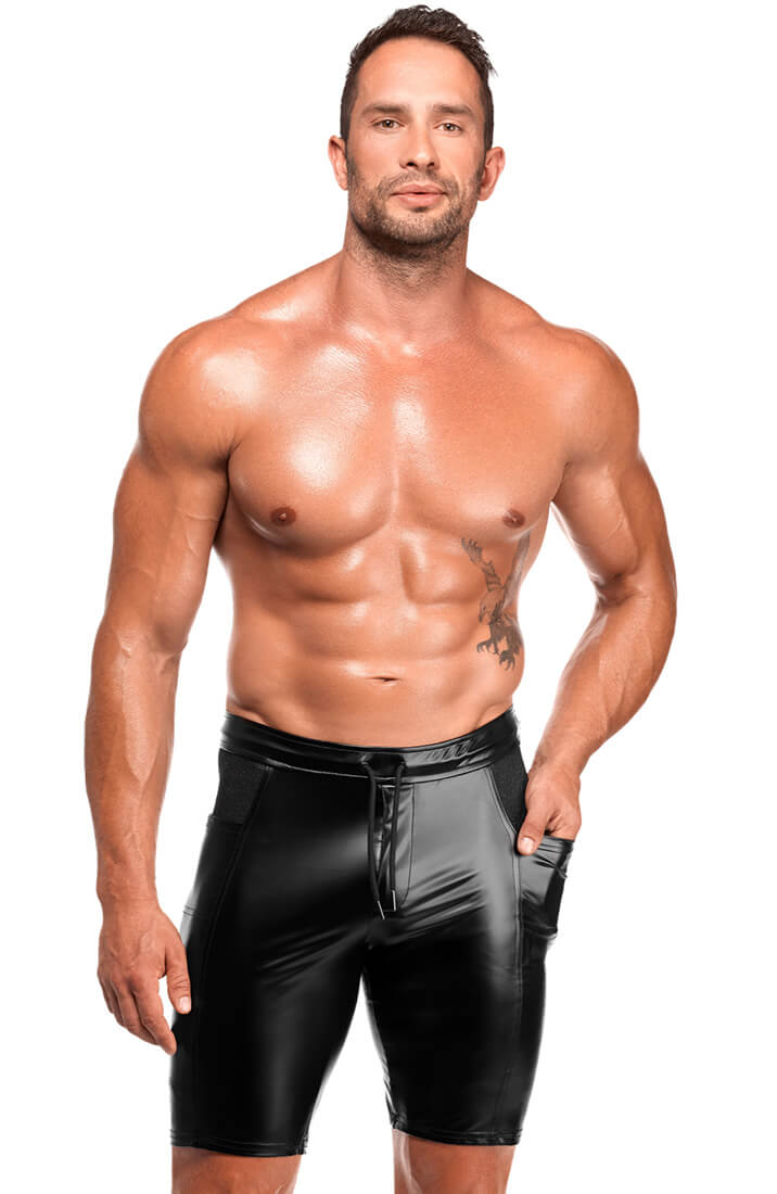 Black Wet Look Biker Shorts - Dark Pulse