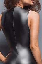 Load image into Gallery viewer, Sexy black wet look catsuit with embroidery