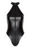 Black wet look halter neck bodysuit