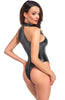 Black wet look halter neck bodysuit