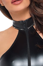 Load image into Gallery viewer, Black wet look halter neck bodysuit