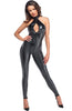 Black wet look halter neck catsuit