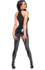 Black wet look halter neck catsuit