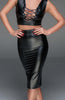 Black wet look pencil skirt with lace-up back