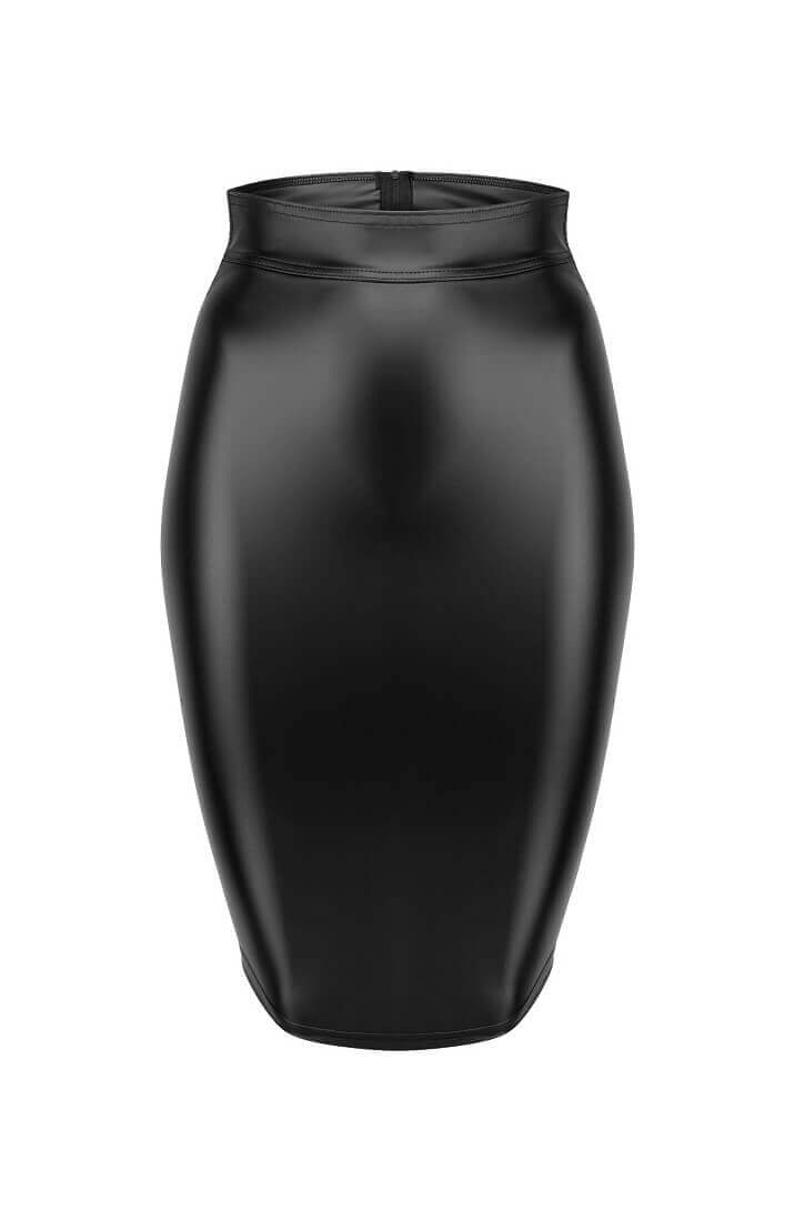 Black wet look pencil skirt with lace-up back