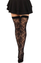 Load image into Gallery viewer, Black wild rose lace thigh highs