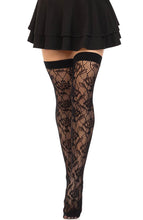 Load image into Gallery viewer, Black wild rose lace thigh highs