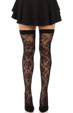 Load image into Gallery viewer, Black wild rose lace thigh highs