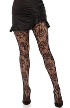 Load image into Gallery viewer, Black wild rose lace tights