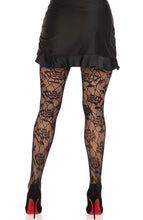 Load image into Gallery viewer, Black wild rose lace tights