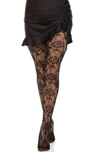 Load image into Gallery viewer, Black wild rose lace tights