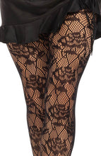 Load image into Gallery viewer, Black wild rose lace tights