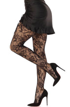 Load image into Gallery viewer, Black wild rose lace tights