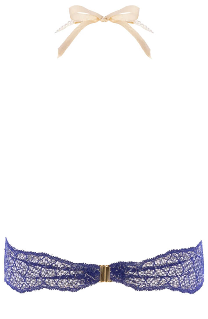 Blue Lace Bodysuit With Stimulating Pearl Detail - Exclusive Italian Lingerie