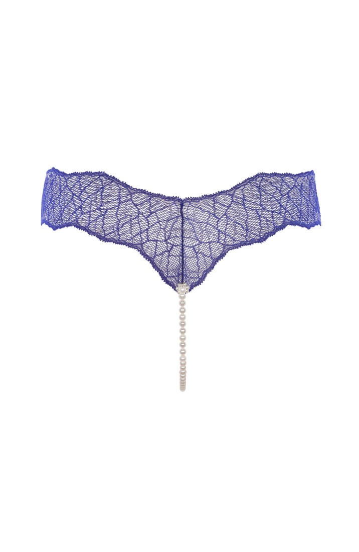 Blue Lace G-String With Pearl Detail And Gold Lurex - Luxury Style